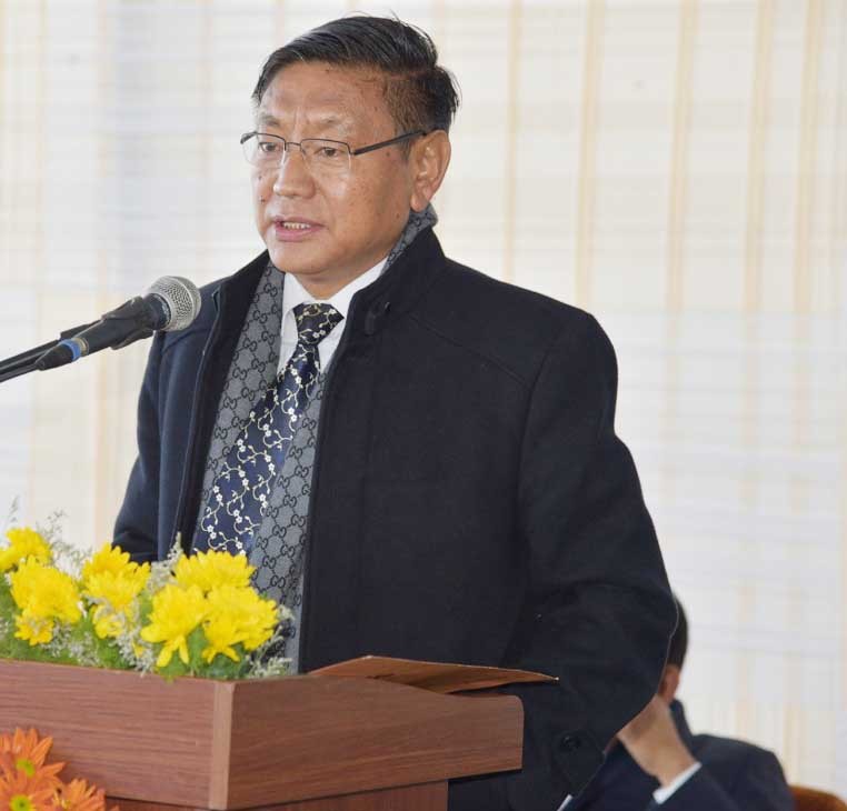 Hoto Yeptho outgoing Director speaking at the farewell programme held at the Directorate of Land Resources on January 31. (DIPR Photo)